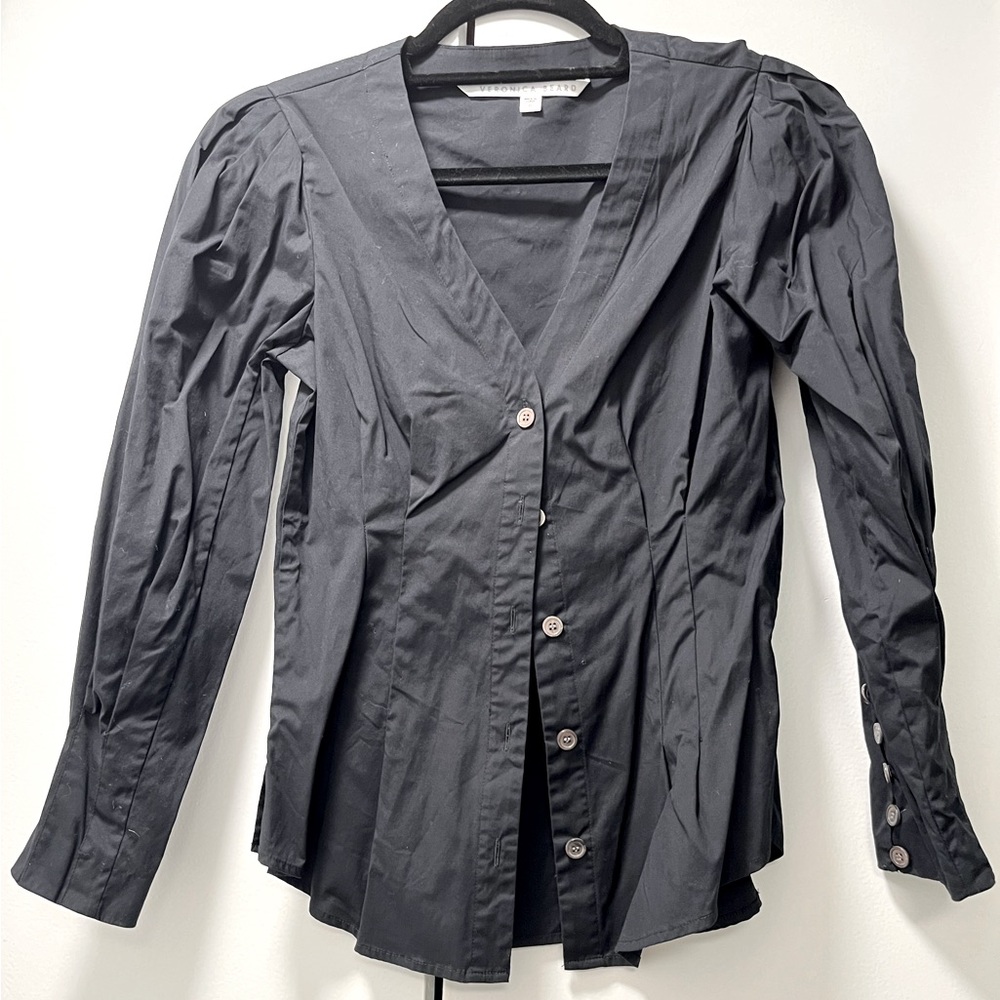 Veronica Beard Collarless Shirt with Darts Black Size 0
